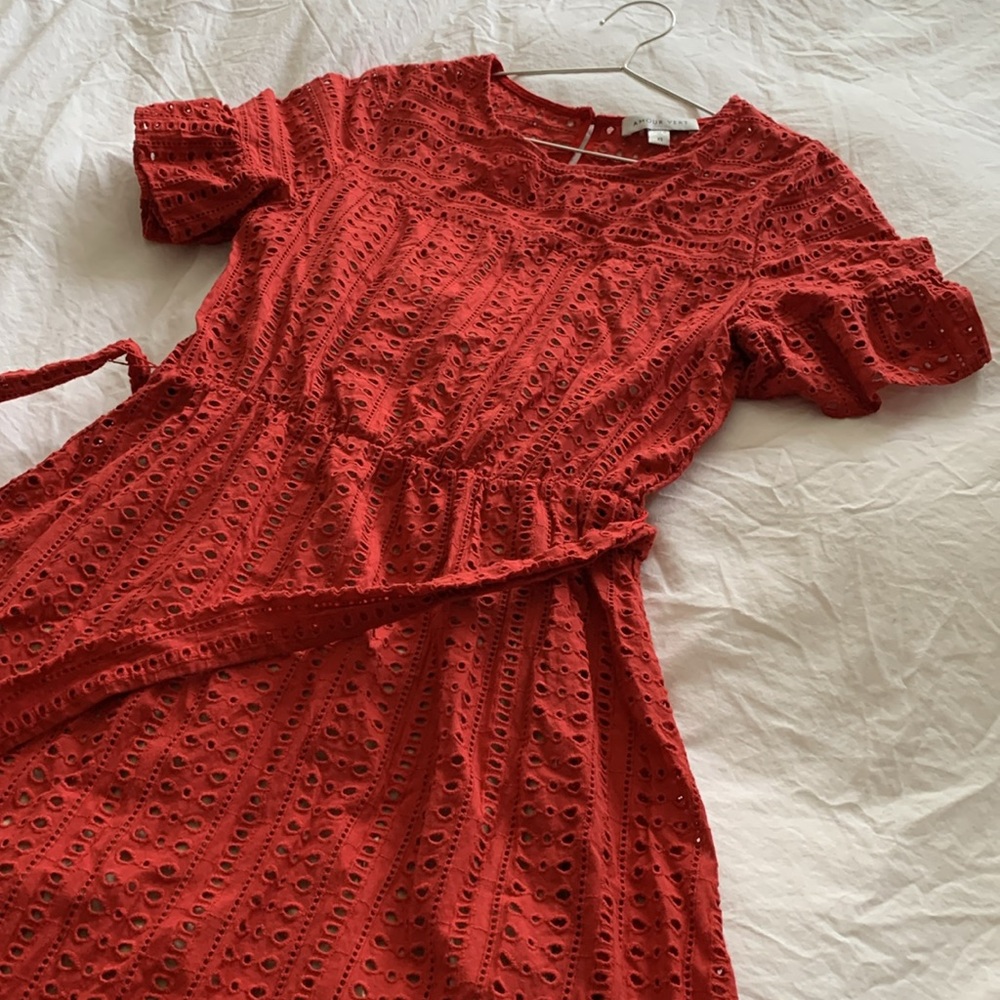 Amour Vert Red Belted Dress